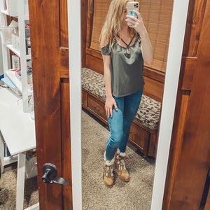 Olive Green Cutout Tee